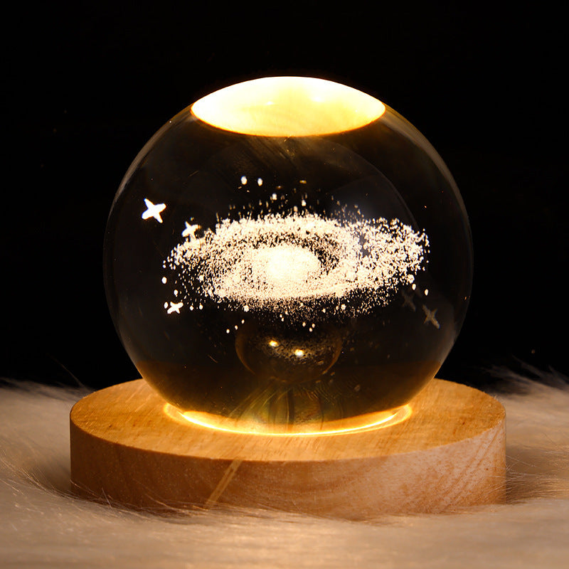 Lámpara de noche con bola de cristal y luna de cielo estrellado: luz ambiental de proyección