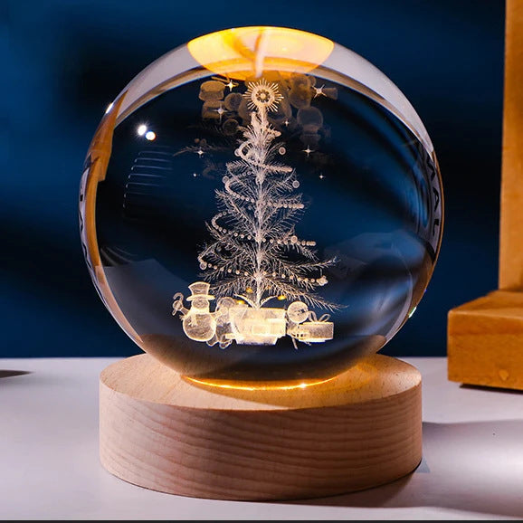 Lámpara de noche con bola de cristal y luna de cielo estrellado: luz ambiental de proyección