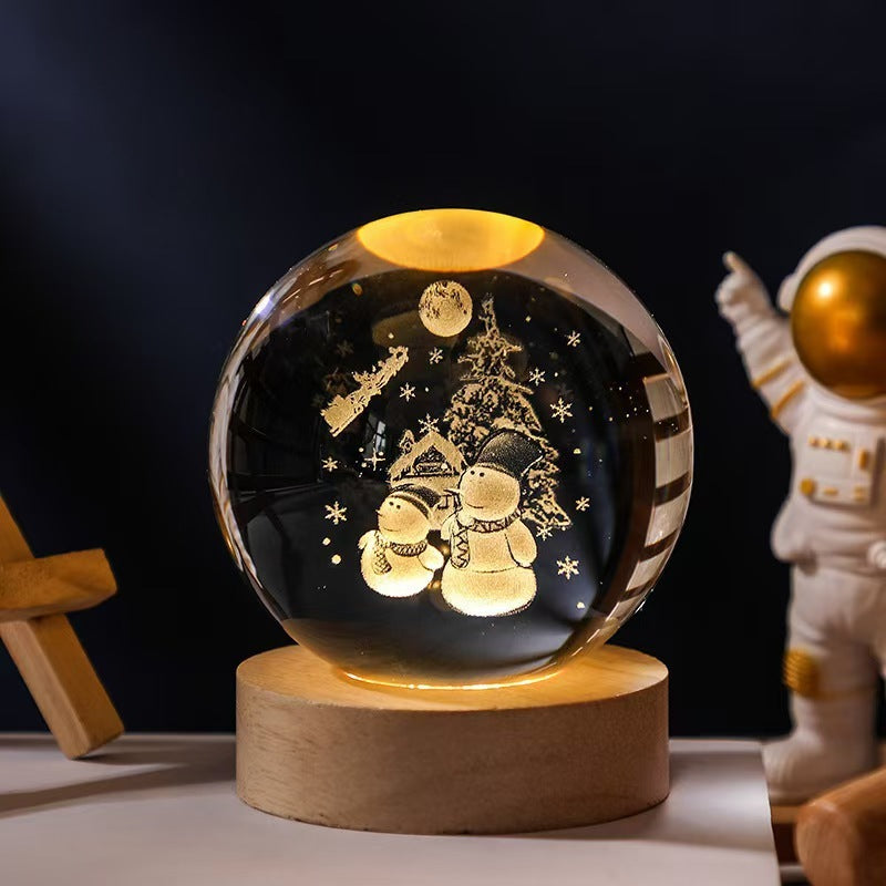 Lámpara de noche con bola de cristal y luna de cielo estrellado: luz ambiental de proyección