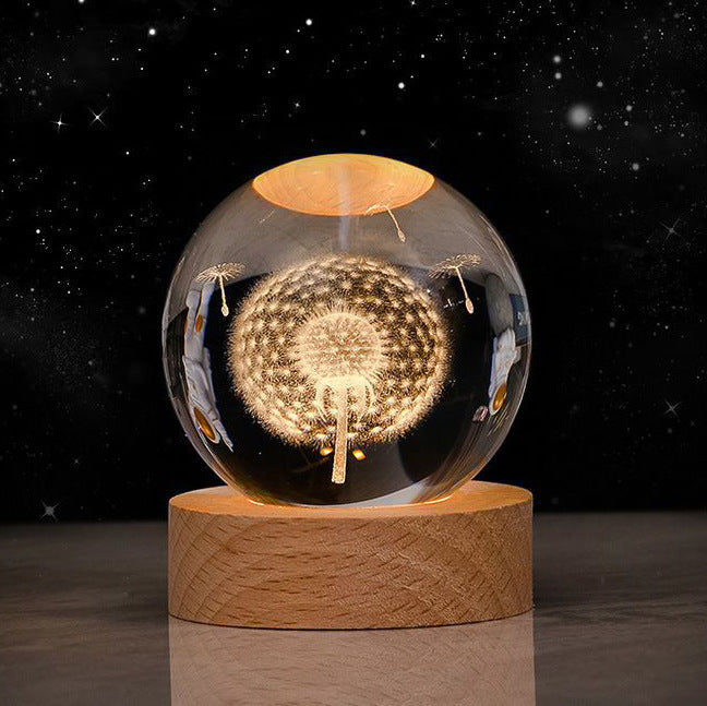 Lámpara de noche con bola de cristal y luna de cielo estrellado: luz ambiental de proyección