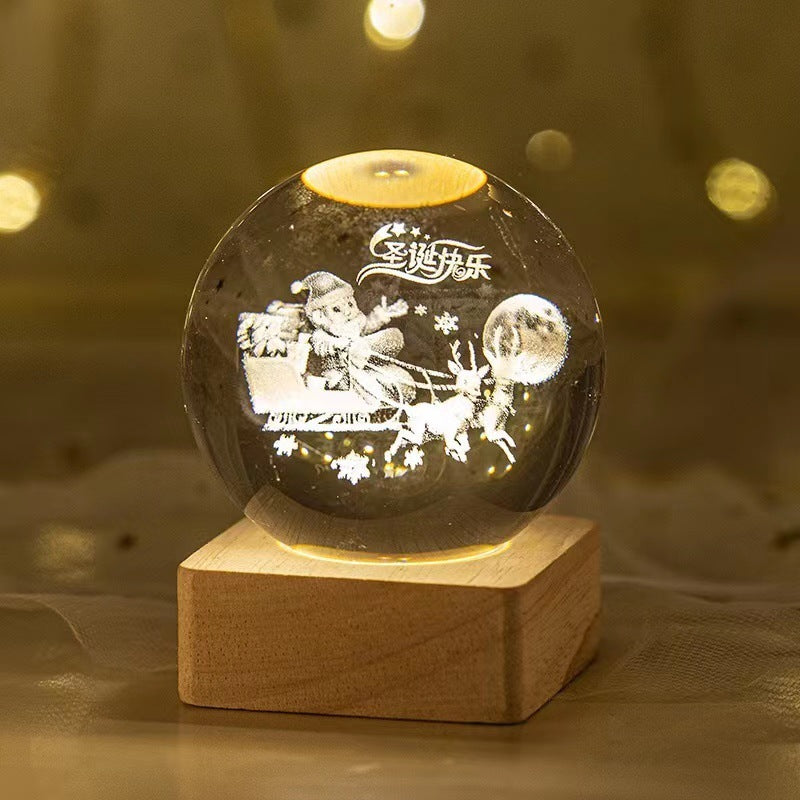 Lámpara de noche con bola de cristal y luna de cielo estrellado: luz ambiental de proyección