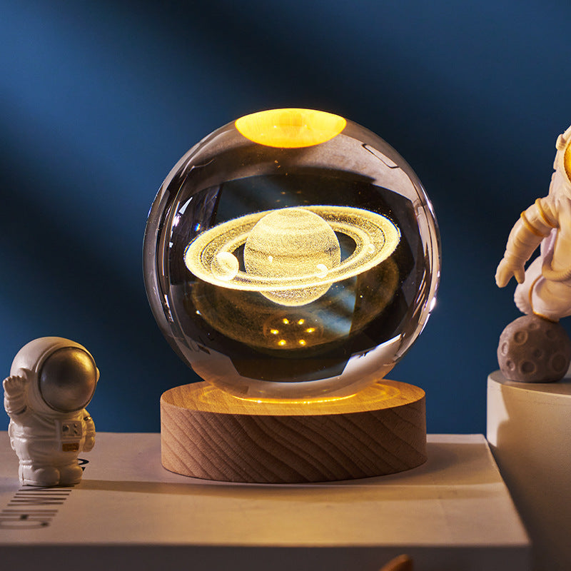 Lámpara de noche con bola de cristal y luna de cielo estrellado: luz ambiental de proyección