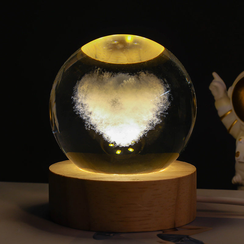 Lámpara de noche con bola de cristal y luna de cielo estrellado: luz ambiental de proyección