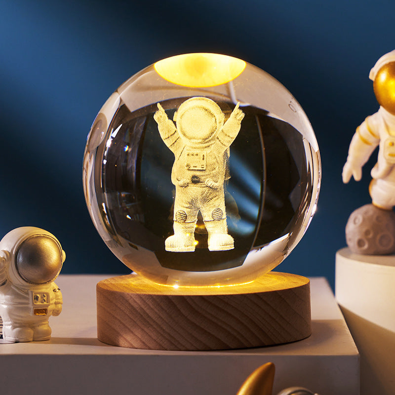 Lámpara de noche con bola de cristal y luna de cielo estrellado: luz ambiental de proyección