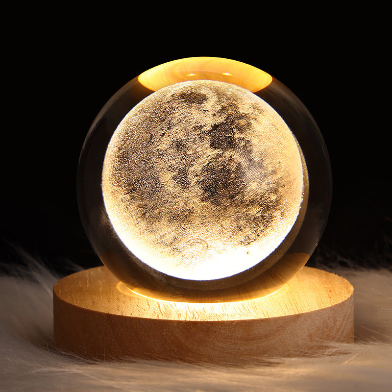 Lámpara de noche con bola de cristal y luna de cielo estrellado: luz ambiental de proyección