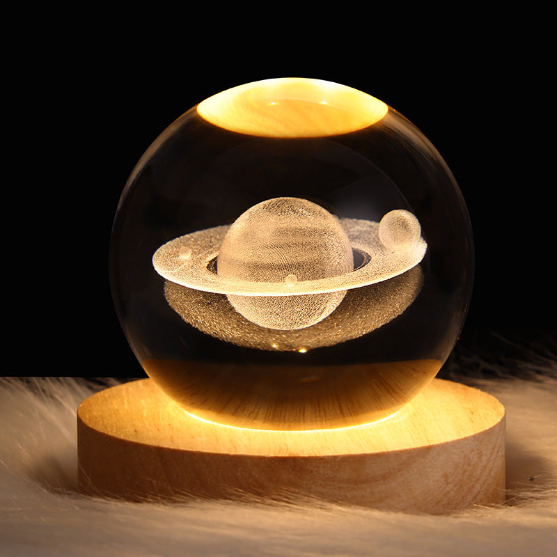 Lámpara de noche con bola de cristal y luna de cielo estrellado: luz ambiental de proyección