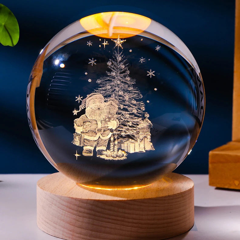 Lámpara de noche con bola de cristal y luna de cielo estrellado: luz ambiental de proyección