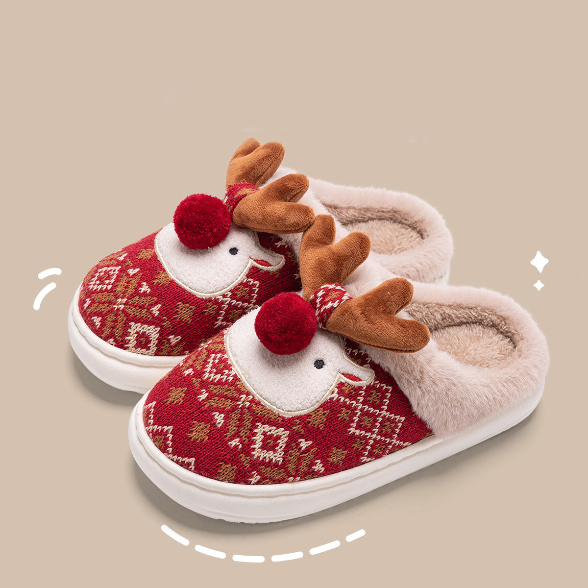 Cute Christmas Elk Plush Slippers – Cozy Non-Slip Winter Home Shoes