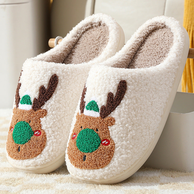 Christmas Elk Winter Slippers – Soft, Cozy Slip-On House Shoes for Bedroom Comfort