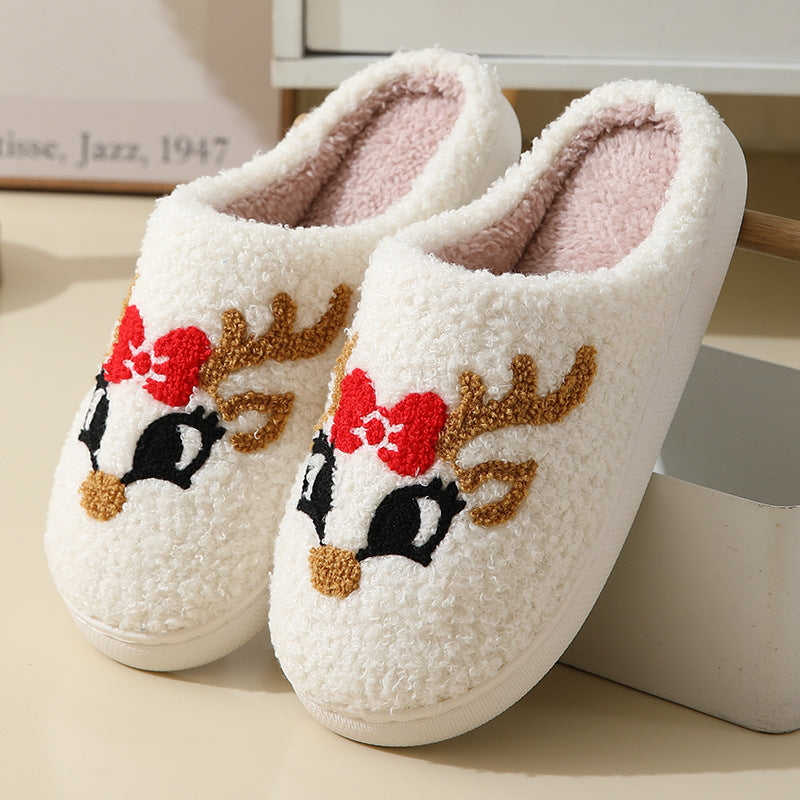 Pantuflas de algodón con dibujos de Papá Noel para Navidad: cálidos zapatos de invierno con pelo para hombres, mujeres y parejas