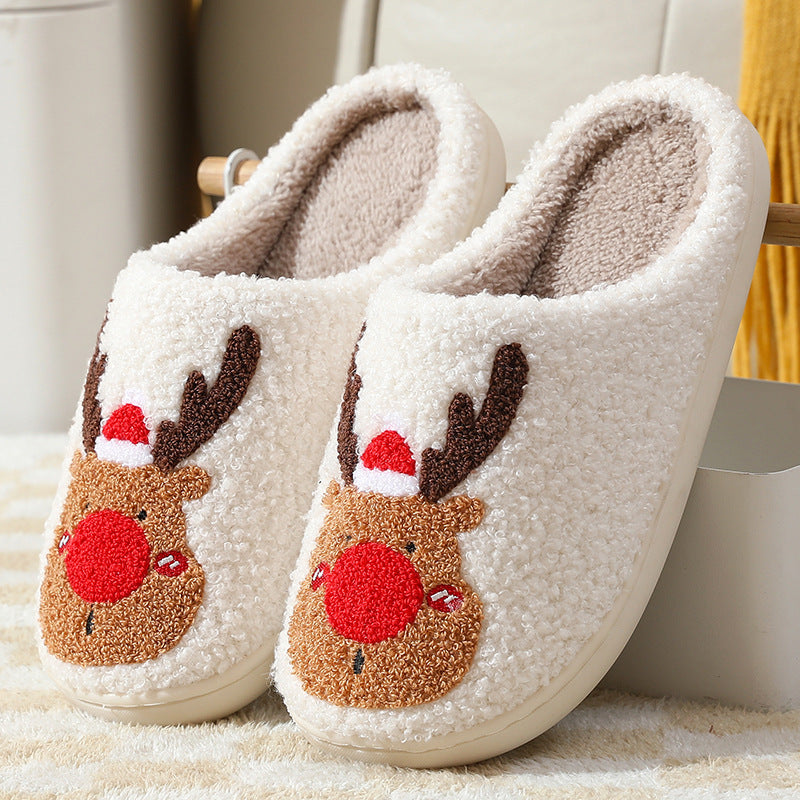 Christmas Elk Winter Slippers – Soft, Cozy Slip-On House Shoes for Bedroom Comfort