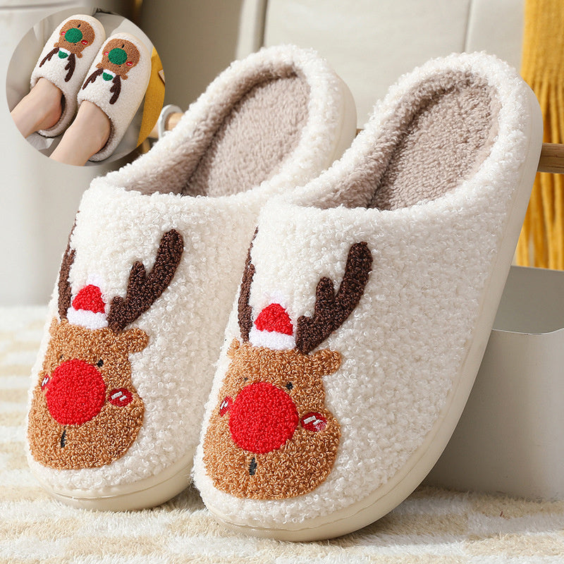 Christmas Elk Winter Slippers – Soft, Cozy Slip-On House Shoes for Bedroom Comfort