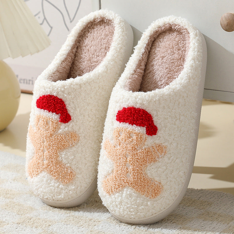 Pantuflas de algodón con dibujos de Papá Noel para Navidad: cálidos zapatos de invierno con pelo para hombres, mujeres y parejas