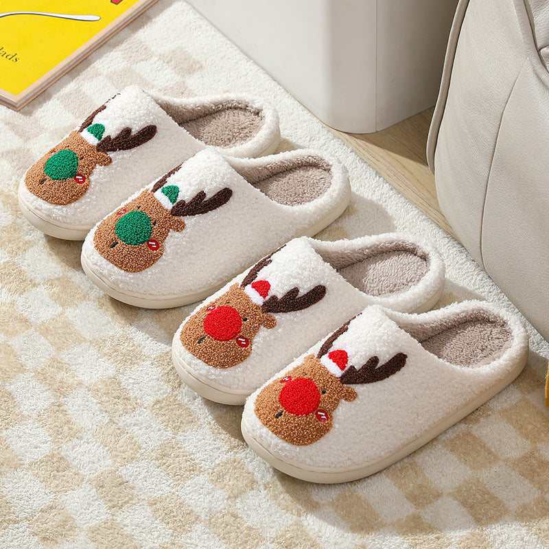 Christmas Elk Winter Slippers – Soft, Cozy Slip-On House Shoes for Bedroom Comfort