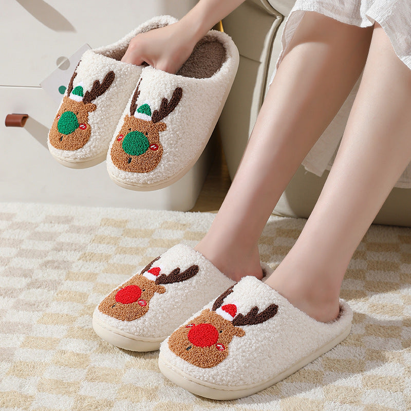 Christmas Elk Winter Slippers – Soft, Cozy Slip-On House Shoes for Bedroom Comfort