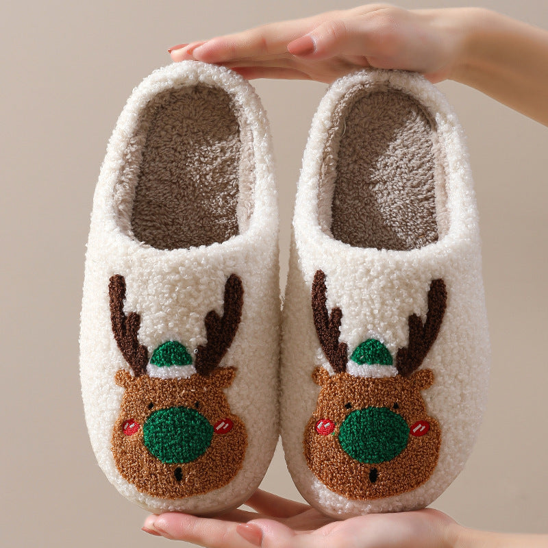 Christmas Elk Winter Slippers – Soft, Cozy Slip-On House Shoes for Bedroom Comfort