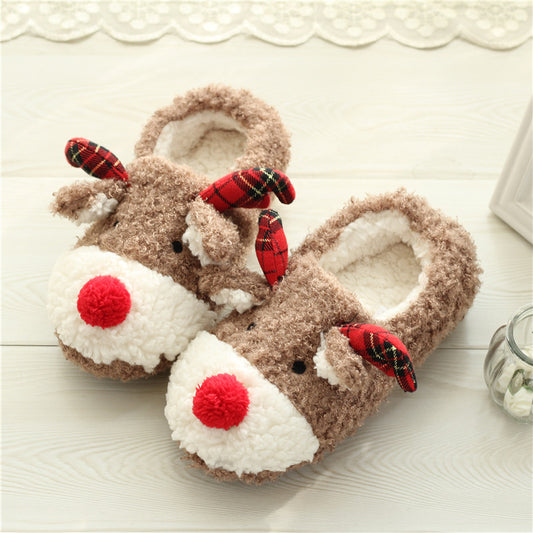 Cute Elk Cotton Slippers – Cozy Bag Heel Design for Women, Perfect for Autumn & Winter