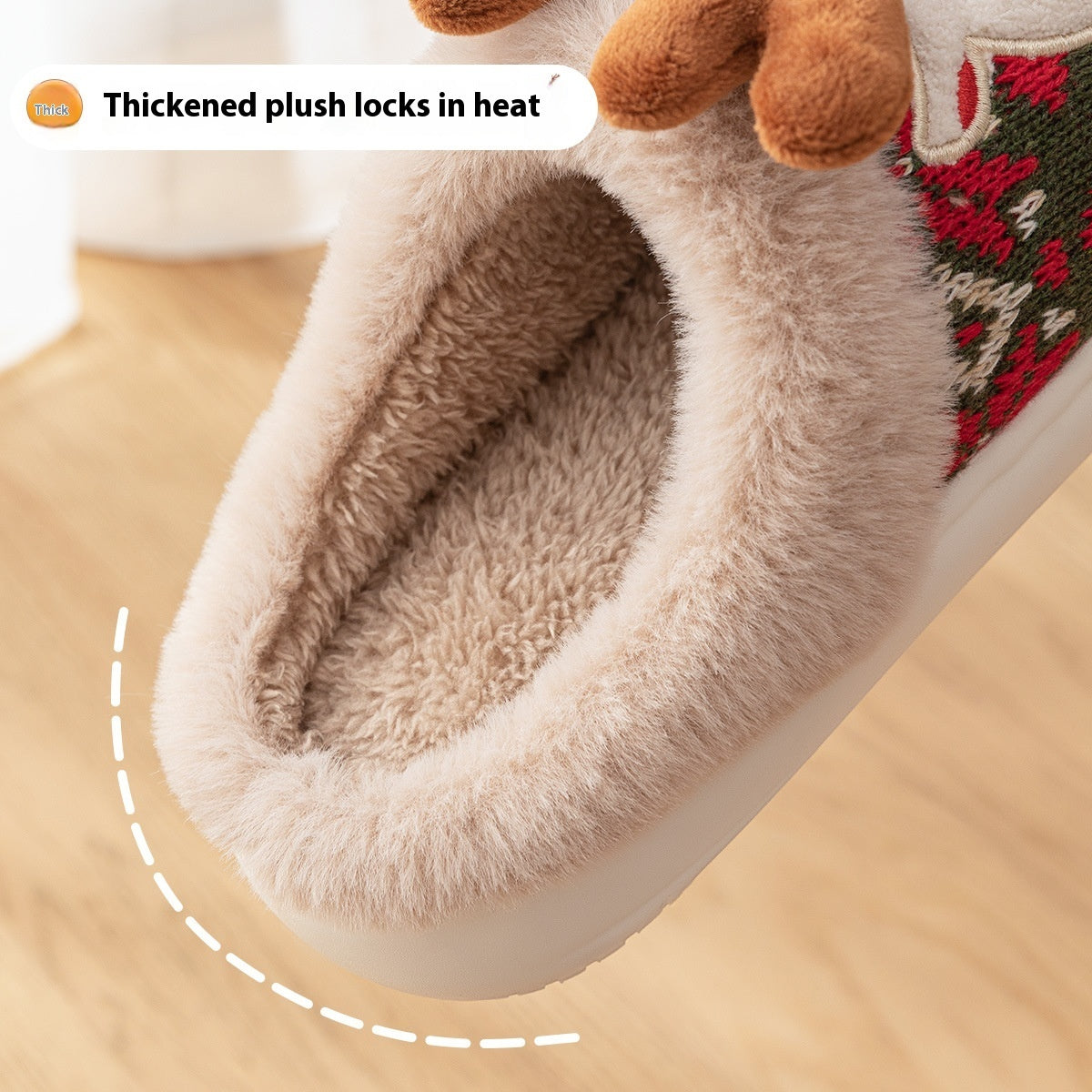 Cute Christmas Elk Plush Slippers – Cozy Non-Slip Winter Home Shoes