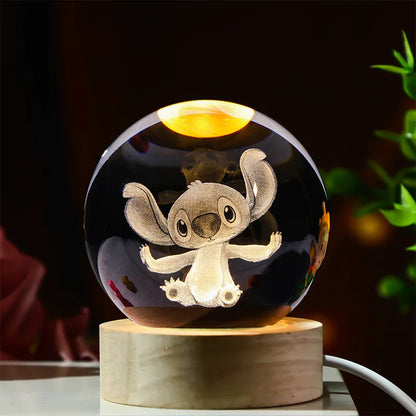 3D Crystal Ball Mini Night Lamp – Pikachu, Stitch, Kuromi, Princess & Hello Kitty