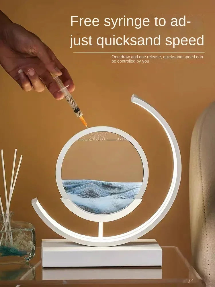 LED Moving Sand Art Table Lamp – 3D Quicksand Night Light with Modern Design | Sandscape Hourglass for Home & Bedside Decor | Unique Gift Idea