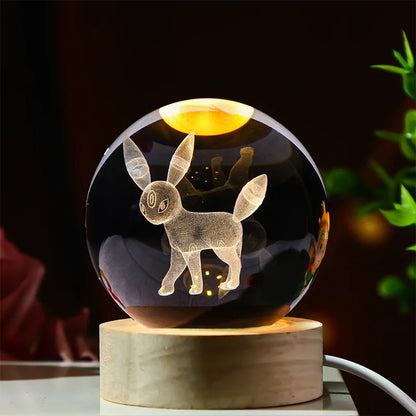 3D Crystal Ball Mini Night Lamp – Pikachu, Stitch, Kuromi, Princess & Hello Kitty