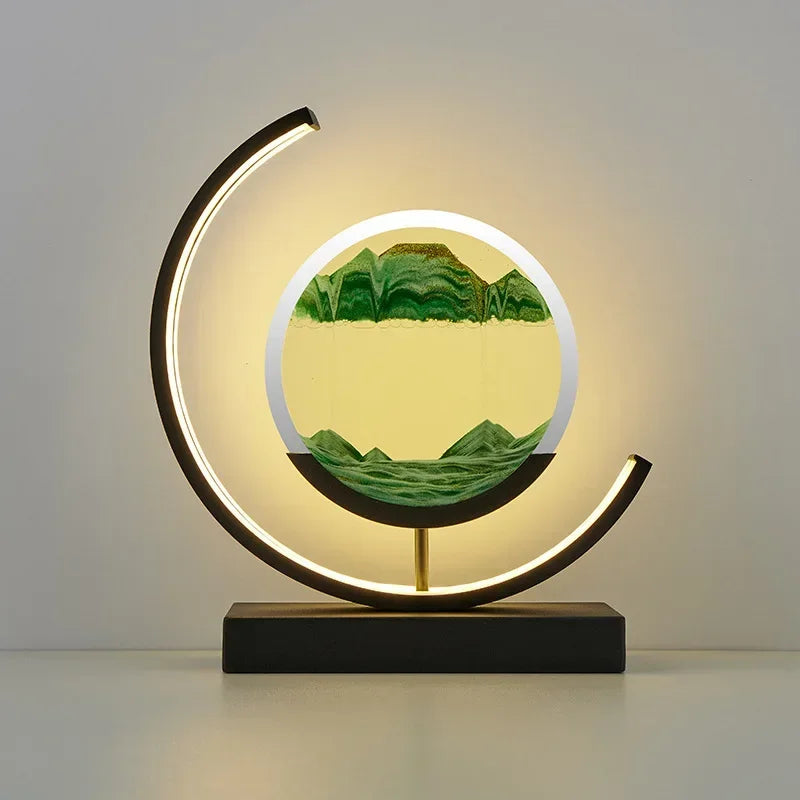 LED Moving Sand Art Table Lamp – 3D Quicksand Night Light with Modern Design | Sandscape Hourglass for Home & Bedside Decor | Unique Gift Idea