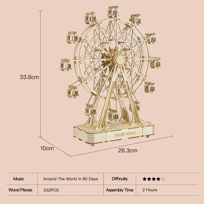 DIY 3D Wooden Ferris Wheel Model Kit – 232-Piece Rotatable Building Set | Perfect Assembly