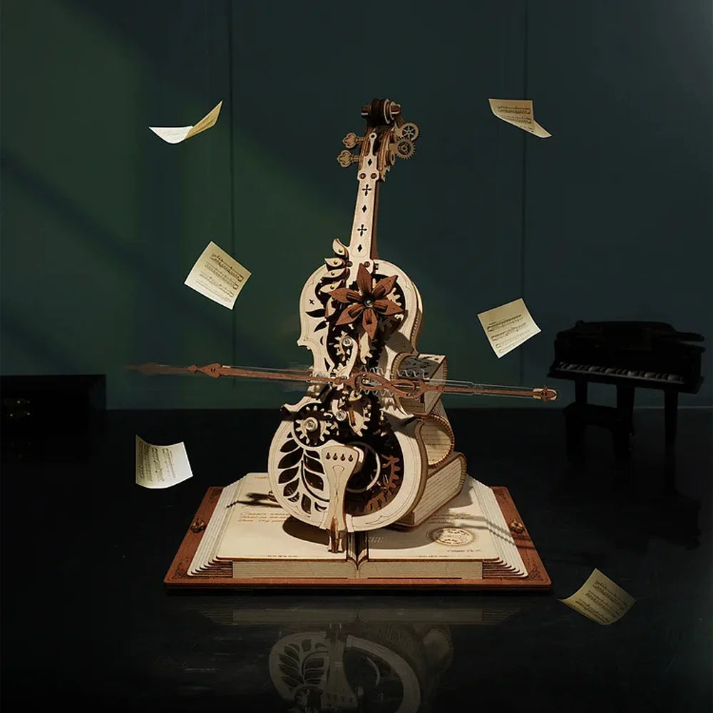 DIY 3D Wooden Cello Puzzle – Mechanical Music Box with Moveable Design