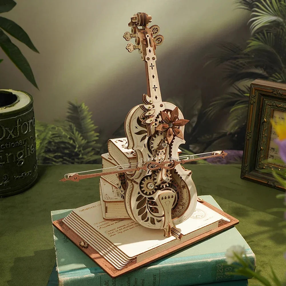 DIY 3D Wooden Cello Puzzle – Mechanical Music Box with Moveable Design