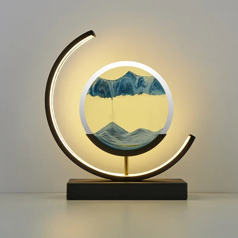 LED Moving Sand Art Table Lamp – 3D Quicksand Night Light with Modern Design | Sandscape Hourglass for Home & Bedside Decor | Unique Gift Idea