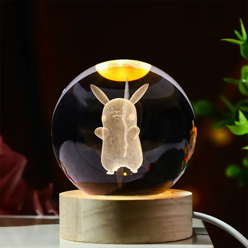 3D Crystal Ball Mini Night Lamp – Pikachu, Stitch, Kuromi, Princess & Hello Kitty