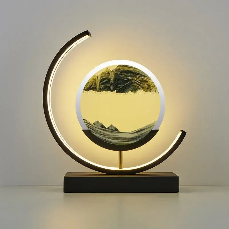 LED Moving Sand Art Table Lamp – 3D Quicksand Night Light with Modern Design | Sandscape Hourglass for Home & Bedside Decor | Unique Gift Idea