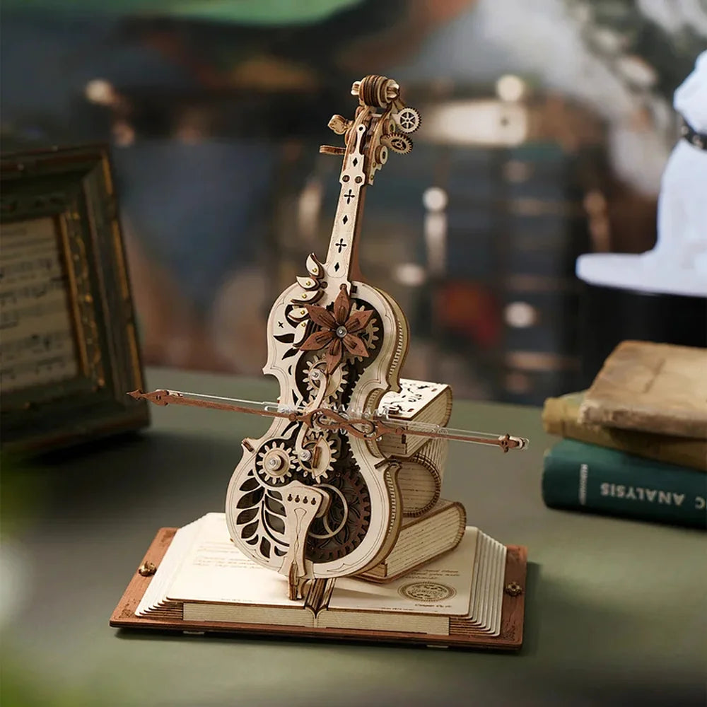 DIY 3D Wooden Cello Puzzle – Mechanical Music Box with Moveable Design