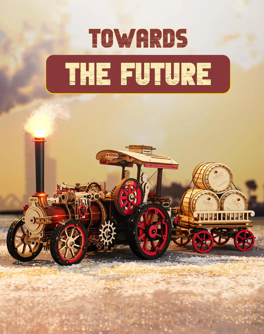 DIY 3D Wooden Steam Tractor Model Kit – Mechanical Locomotive Puzzle for Adults and Kids | Creative Hobby & Unique Gift Idea