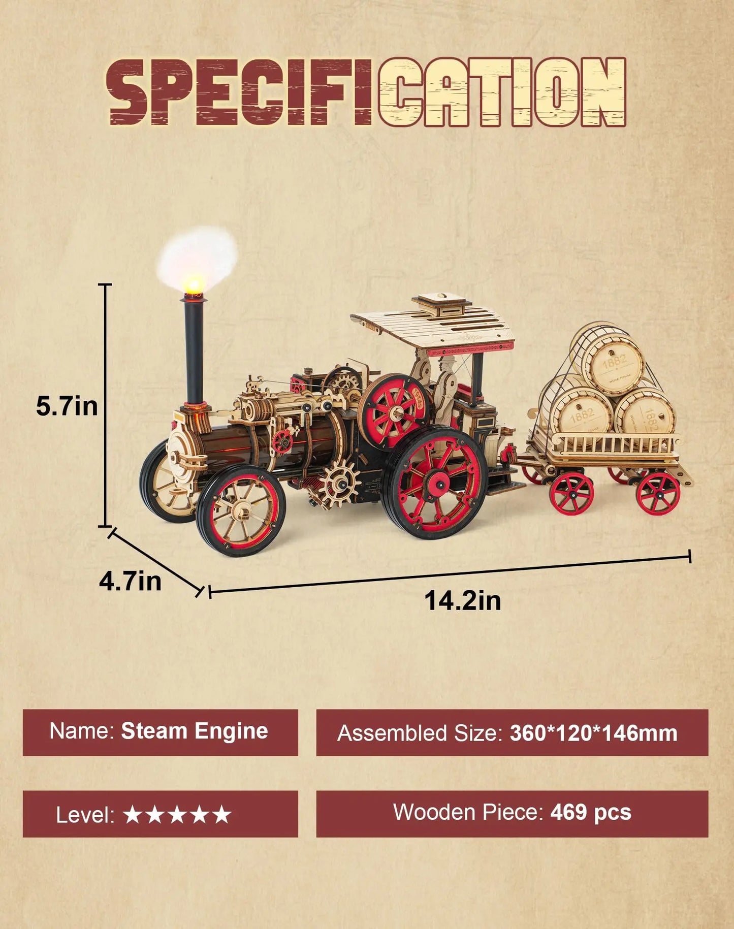 DIY 3D Wooden Steam Tractor Model Kit – Mechanical Locomotive Puzzle for Adults and Kids | Creative Hobby & Unique Gift Idea