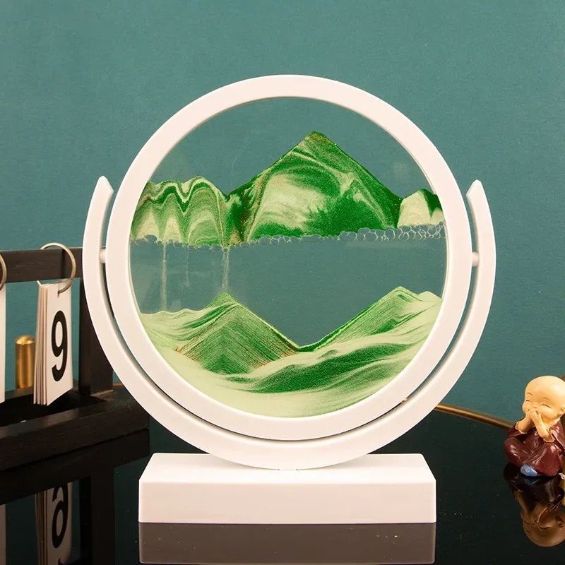 Rotatable 3D Sand Art Lamp – Moving Sandscape Hourglass with LED Light | Quicksand Flowing Glass for Home & Office De