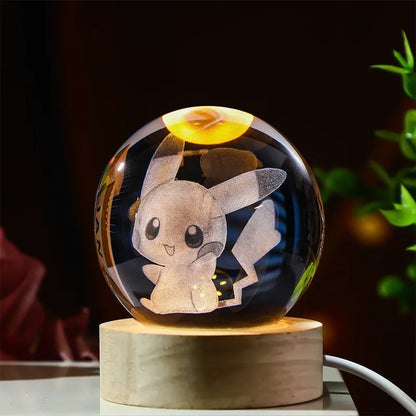 3D Crystal Ball Mini Night Lamp – Pikachu, Stitch, Kuromi, Princess & Hello Kitty