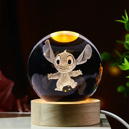 3D Crystal Ball Mini Night Lamp – Pikachu, Stitch, Kuromi, Princess & Hello Kitty