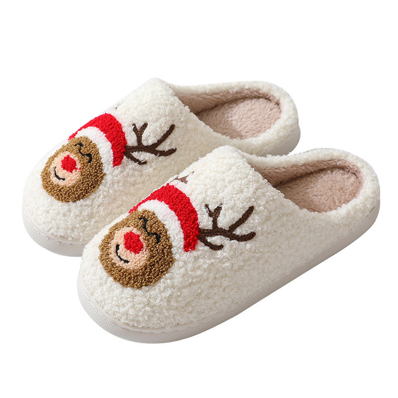 Pantuflas de algodón con dibujos de Papá Noel para Navidad: cálidos zapatos de invierno con pelo para hombres, mujeres y parejas