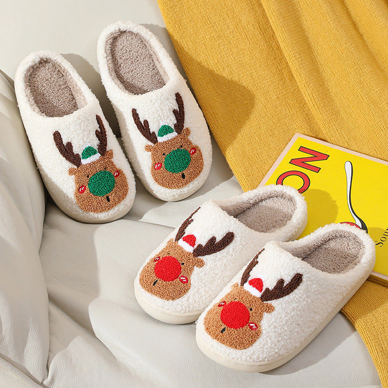 Christmas Elk Winter Slippers – Soft, Cozy Slip-On House Shoes for Bedroom Comfort